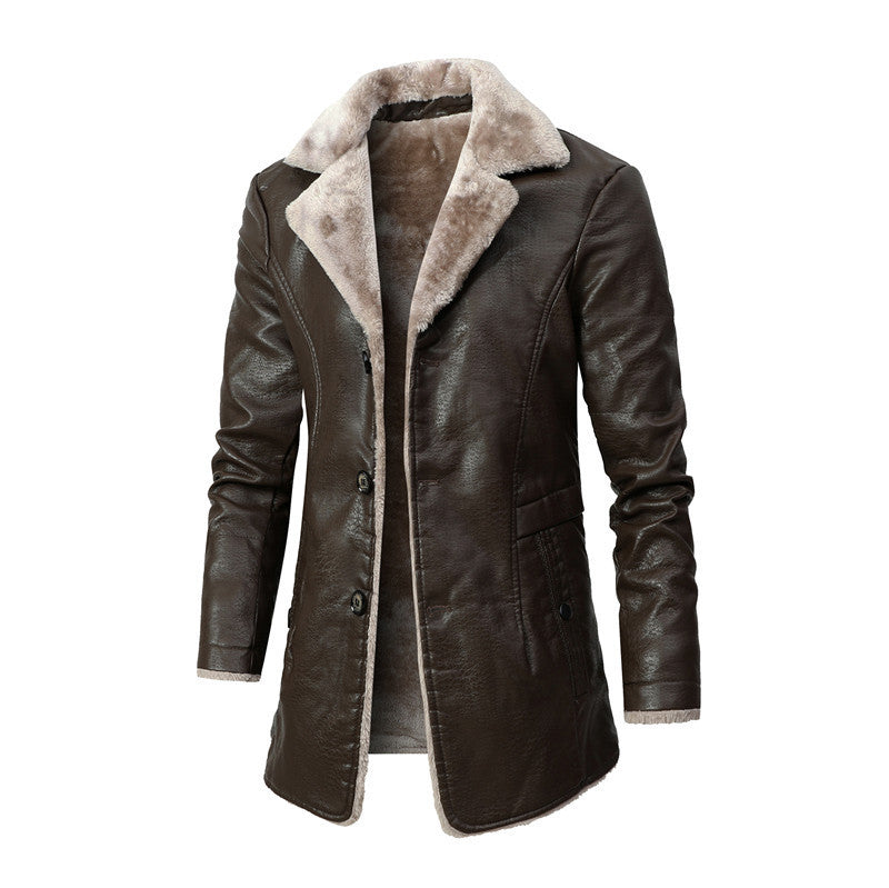 Men’s Plush Lapel Leather Jacket – Warm Fleece Winter Coat for Stylish & Cozy Wear LONDYN UPBRINGING