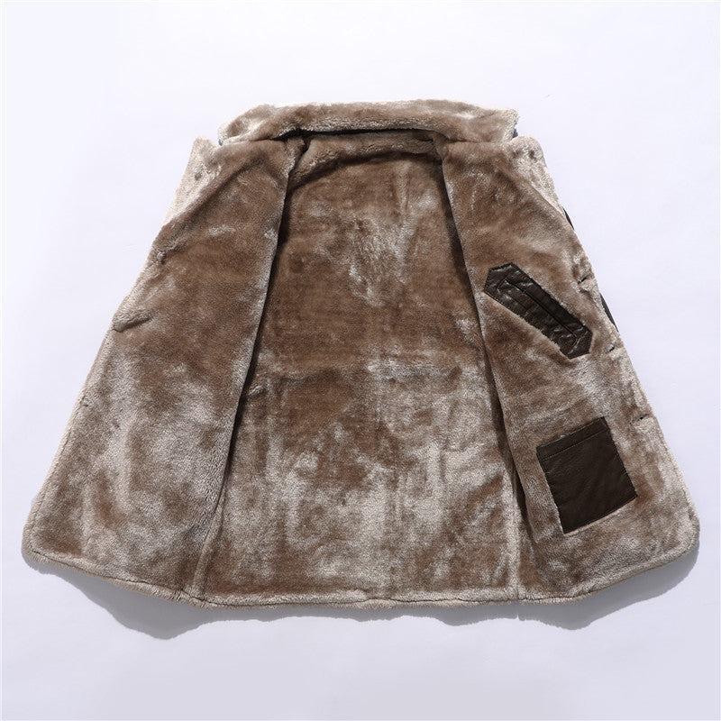 Men’s Plush Lapel Leather Jacket – Warm Fleece Winter Coat for Stylish & Cozy Wear LONDYN UPBRINGING