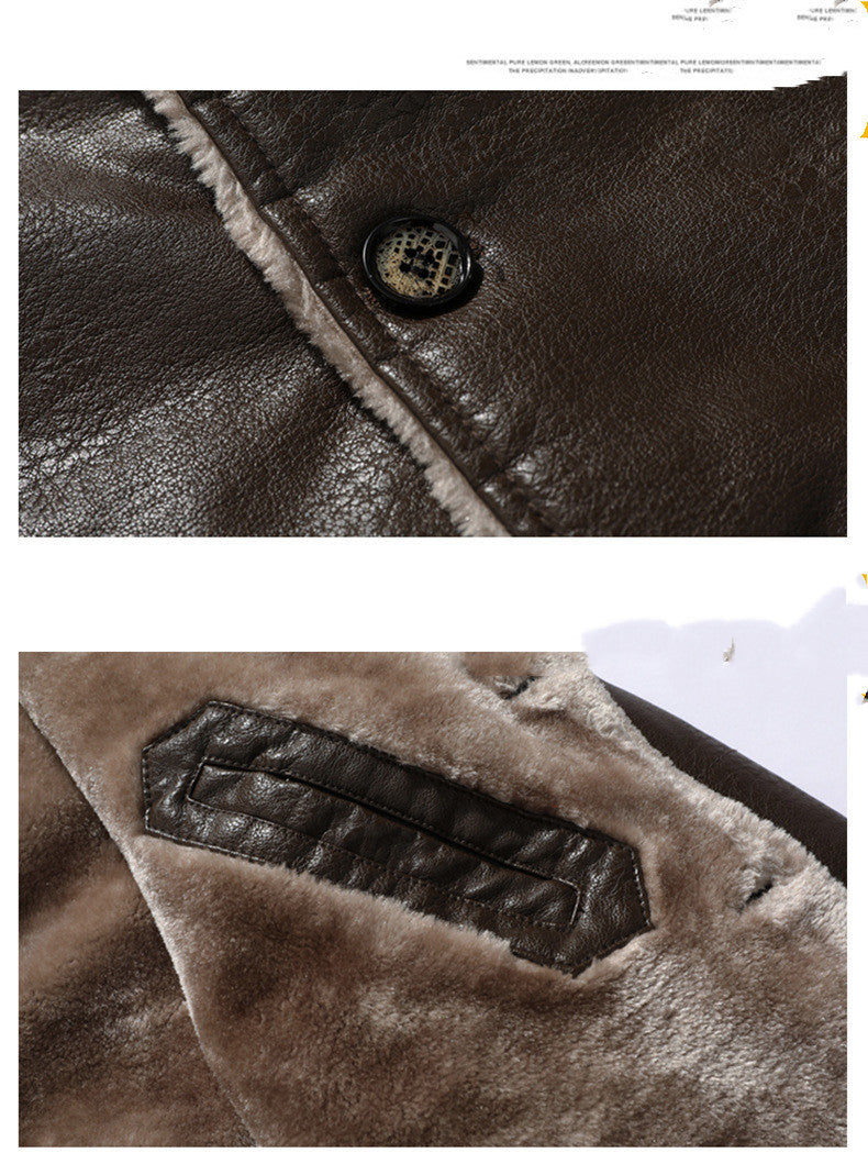 Men’s Plush Lapel Leather Jacket – Warm Fleece Winter Coat for Stylish & Cozy Wear LONDYN UPBRINGING