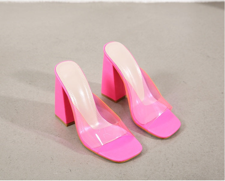 Transparent PVC Square Toe Block Heel Sandals: Women's Clear Vinyl Chunky Party Heels LONDYN UPBRINGING