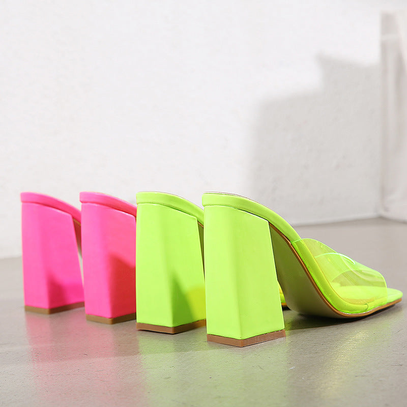Transparent PVC Square Toe Block Heel Sandals: Women's Clear Vinyl Chunky Party Heels LONDYN UPBRINGING