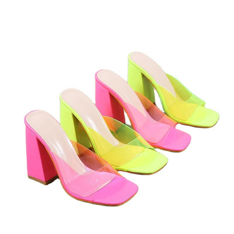 Transparent PVC Square Toe Block Heel Sandals: Women's Clear Vinyl Chunky Party Heels LONDYN UPBRINGING