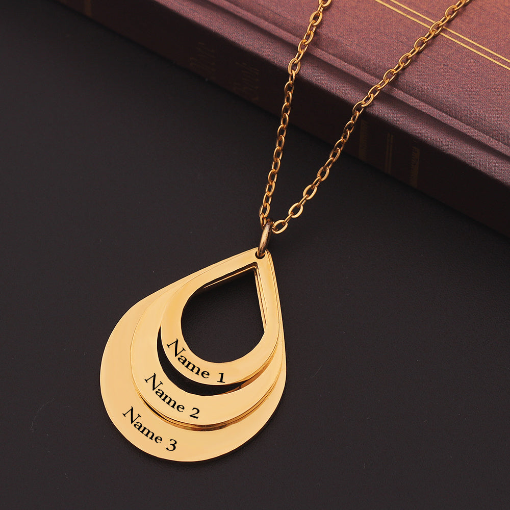 3 Drop Engraving Name Necklace | Personalized Stainless Steel Water Drop Pendant LONDYN UPBRINGING