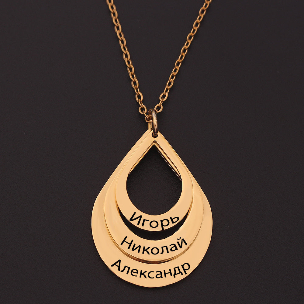 3 Drop Engraving Name Necklace | Personalized Stainless Steel Water Drop Pendant LONDYN UPBRINGING