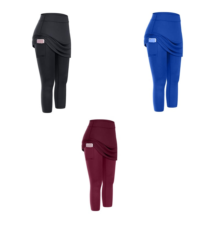 Women Tennis Skirted Leggings Pockets Elastic Sports & Yoga Capris Skirts Legging LONDYN UPBRINGING