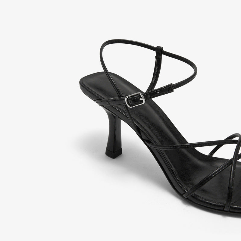 Women's Minimalist Diagonal Strap High Heel Sandals: Slim Heel Open Toe Stiletto LONDYN UPBRINGING