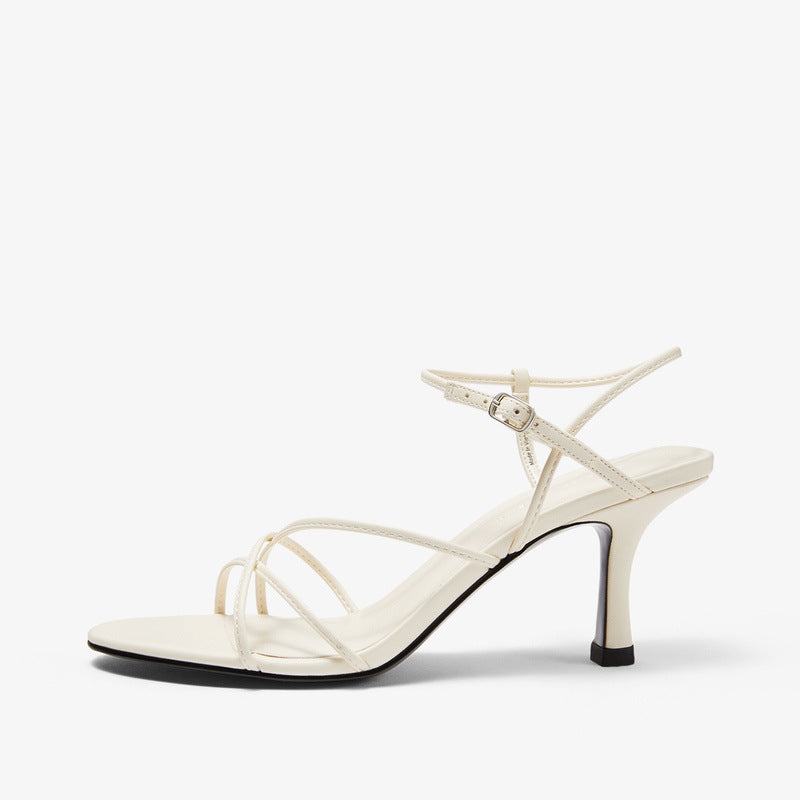 Women's Minimalist Diagonal Strap High Heel Sandals: Slim Heel Open Toe Stiletto LONDYN UPBRINGING