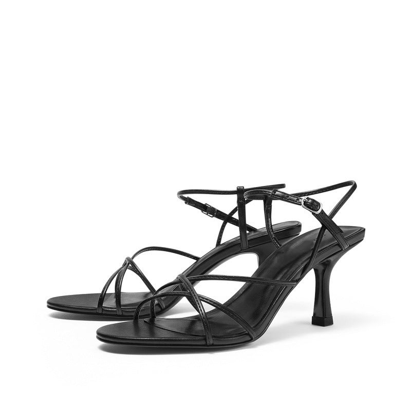 Women's Minimalist Diagonal Strap High Heel Sandals: Slim Heel Open Toe Stiletto LONDYN UPBRINGING