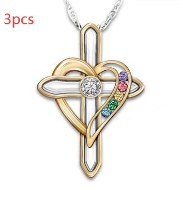 Cross Love Pendant Necklace with Colorful Faux Gemstones | Trendy Alloy Clavicle Chain for Women LONDYN UPBRINGING