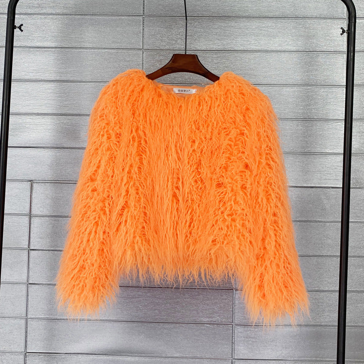 Plus Size Colorful Boho Faux Fur Coat - Women's Shaggy Winter Jacket LONDYN UPBRINGING