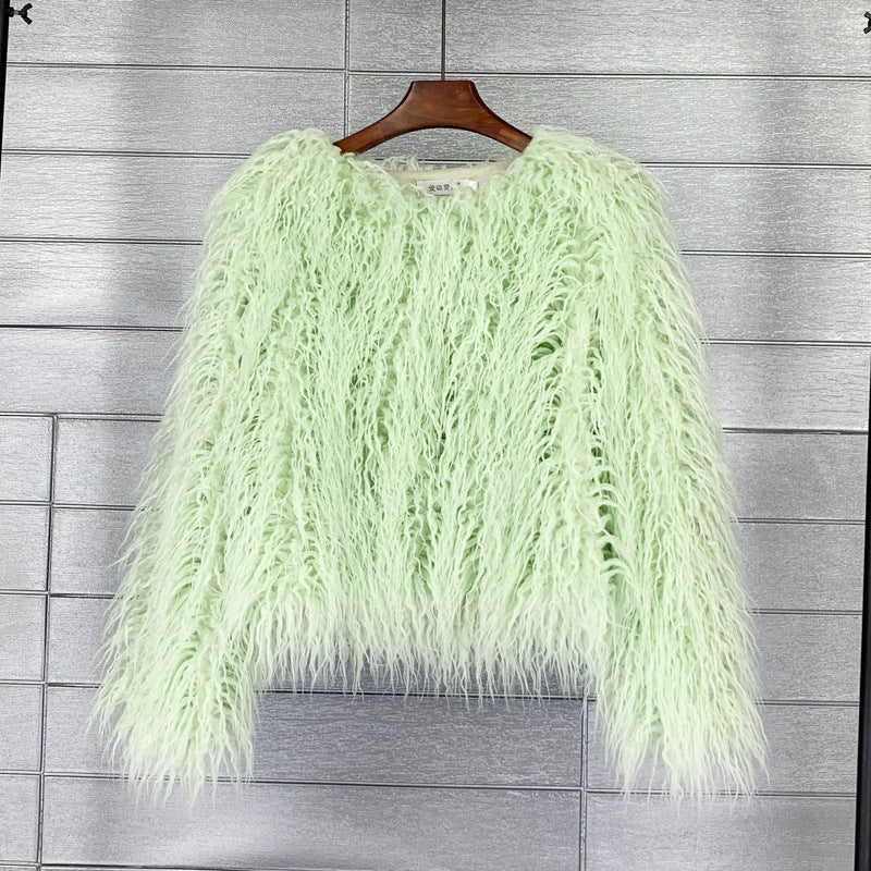Plus Size Colorful Boho Faux Fur Coat - Women's Shaggy Winter Jacket LONDYN UPBRINGING