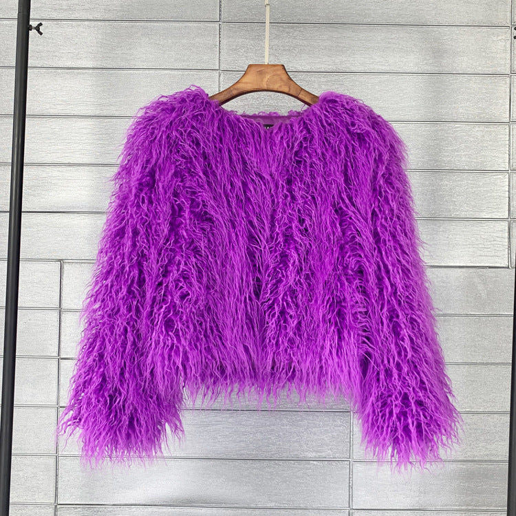 Plus Size Colorful Boho Faux Fur Coat - Women's Shaggy Winter Jacket LONDYN UPBRINGING