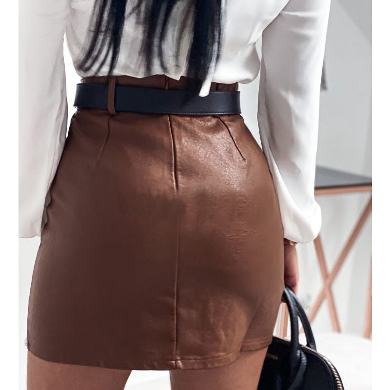 Women's Elegant PU Leather Skirt with Rivet Detail Mini Skirt LONDYN UPBRINGING