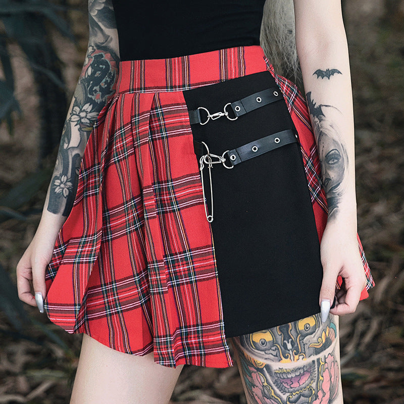 Women's Checkered Gothic & Pleated Short Skirt LONDYN UPBRINGING