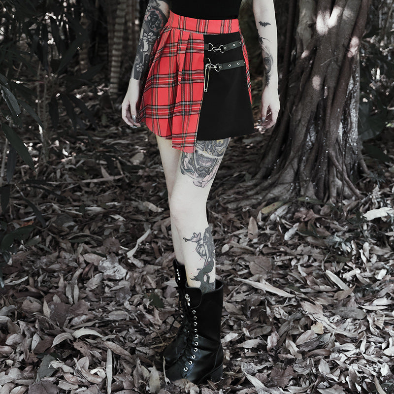 Women's Checkered Gothic & Pleated Short Skirt LONDYN UPBRINGING