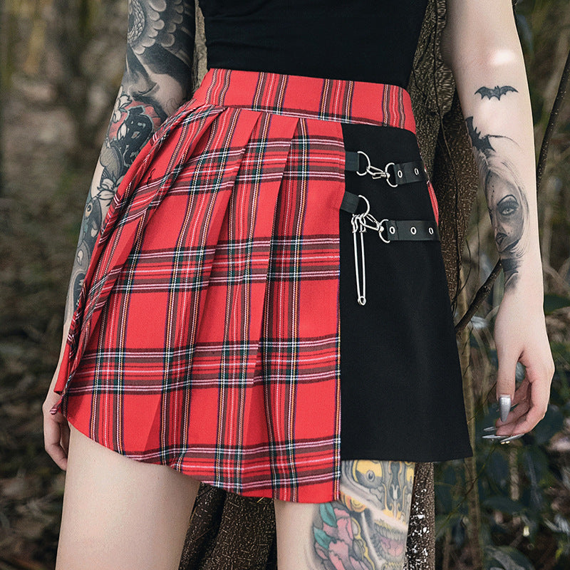 Women's Checkered Gothic & Pleated Short Skirt LONDYN UPBRINGING
