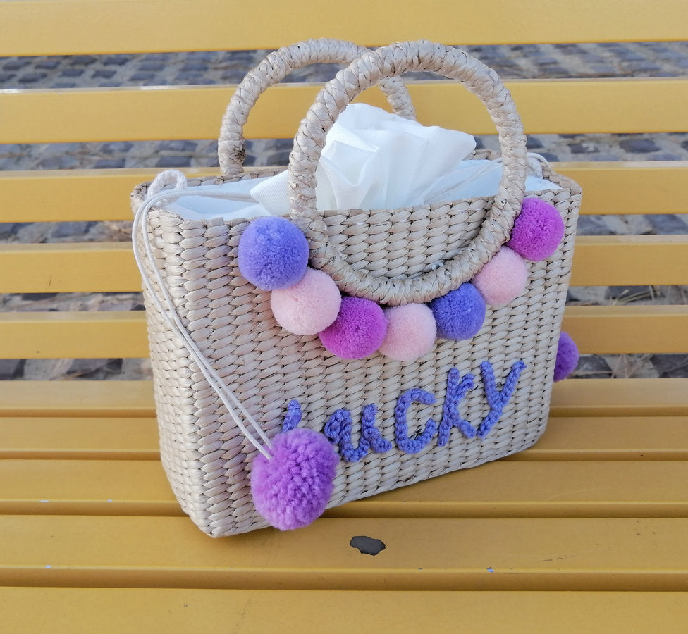 Thailand Hydrangea Letter Embroidery Straw Bag - Summer Beach Handbag LONDYN UPBRINGING