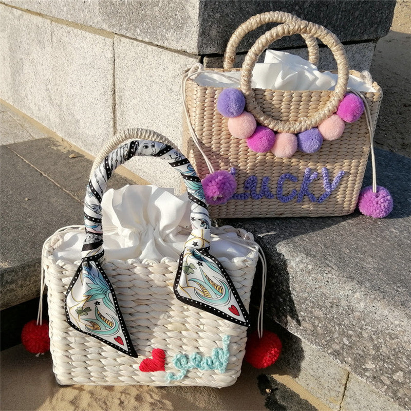 Thailand Hydrangea Letter Embroidery Straw Bag - Summer Beach Handbag LONDYN UPBRINGING