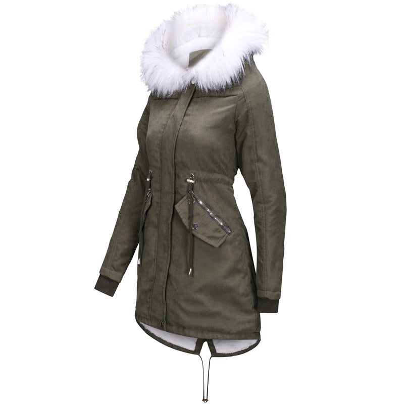 Women's Long Cotton Hooded Jacket - Casual Fur Trim High Street Coat LONDYN UPBRINGING