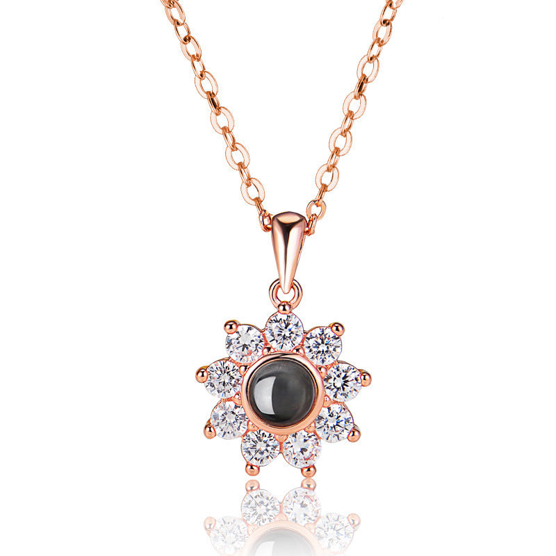 Custom Photo Name Projection Necklace Rose Gold Silver Color Clavicle Chain Personalized Sun Flower Shaped Pendant Jewelry LONDYN UPBRINGING