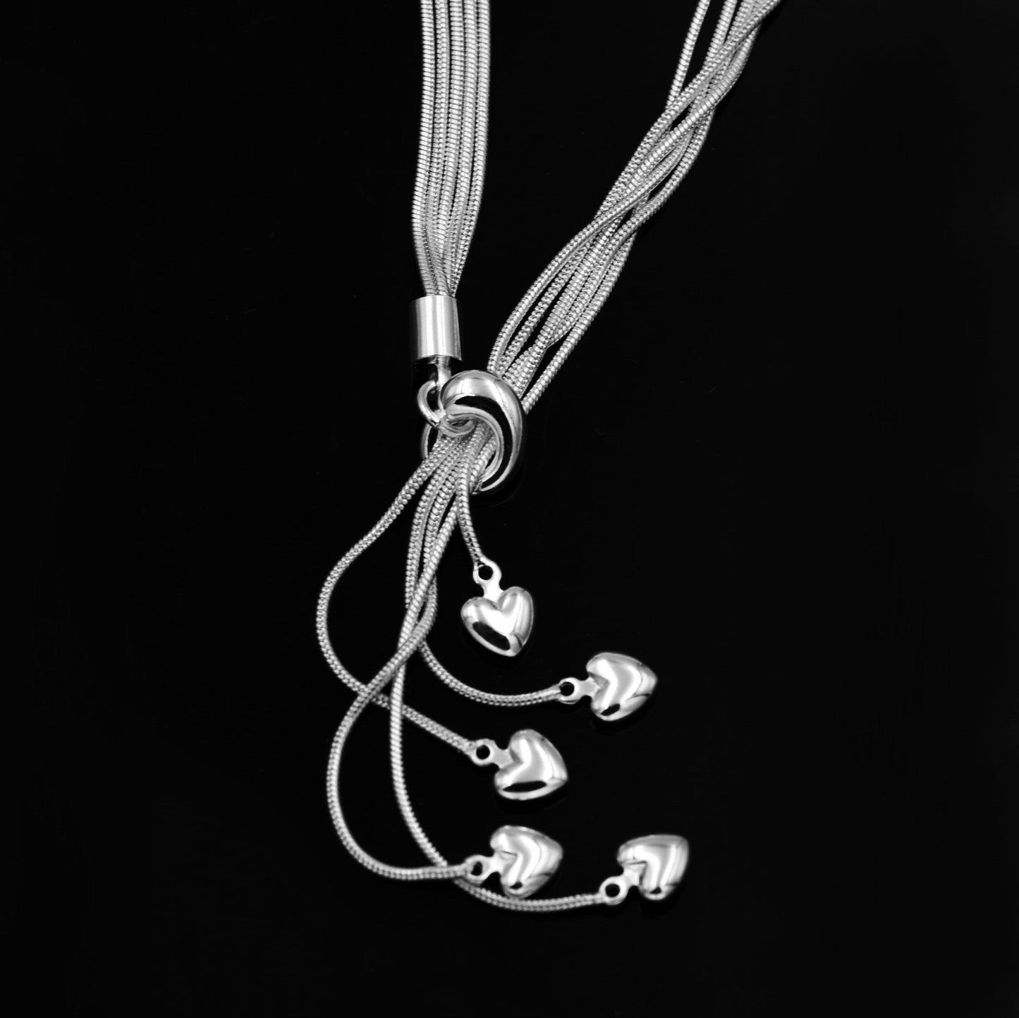 Silver Plated 5-Piece Snake Bone Chain and Heart Pendant Layering Necklace Set LONDYN UPBRINGING