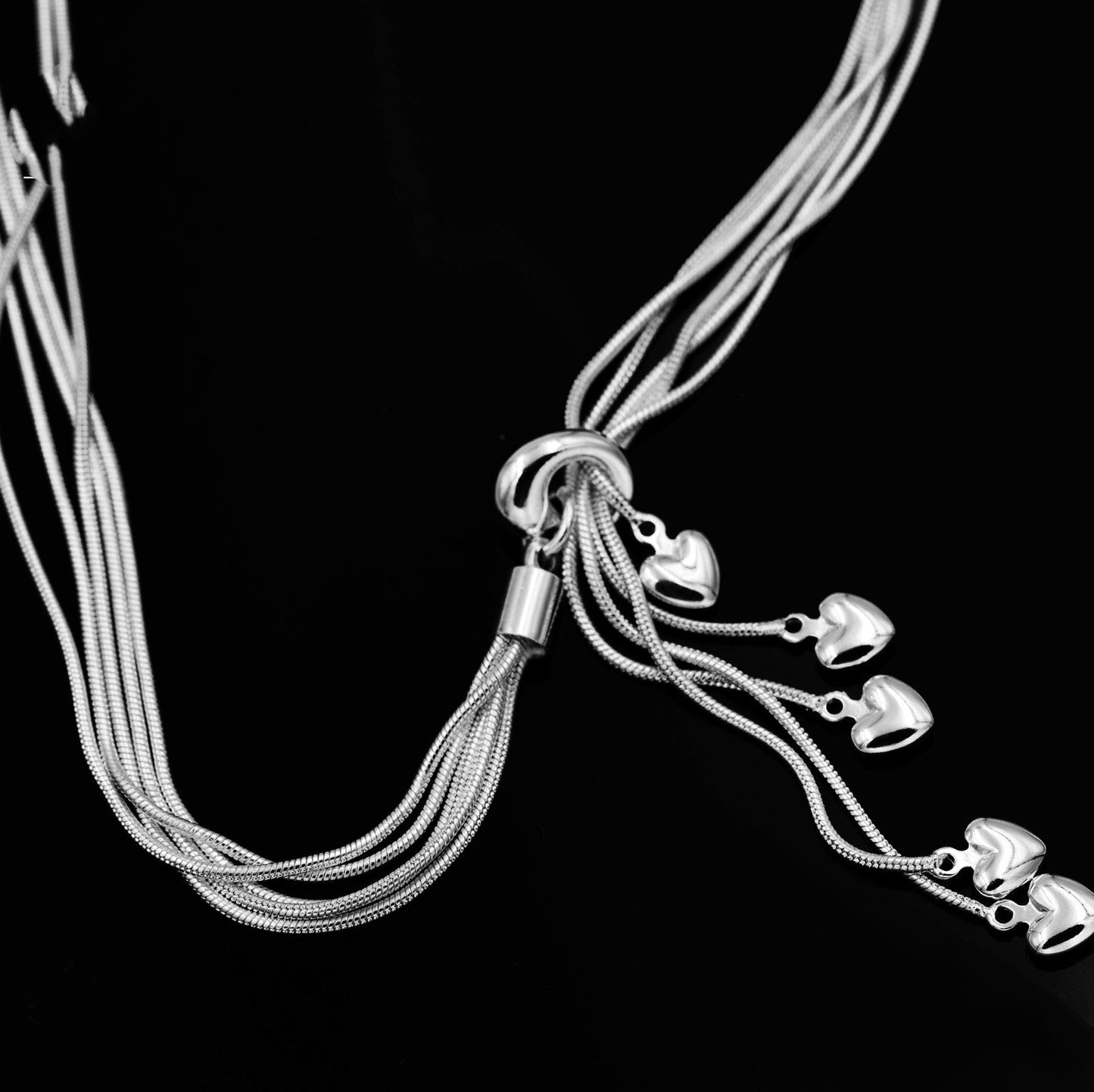 Silver Plated 5-Piece Snake Bone Chain and Heart Pendant Layering Necklace Set LONDYN UPBRINGING
