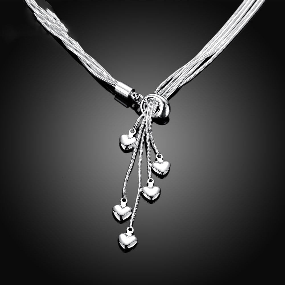 Silver Plated 5-Piece Snake Bone Chain and Heart Pendant Layering Necklace Set LONDYN UPBRINGING
