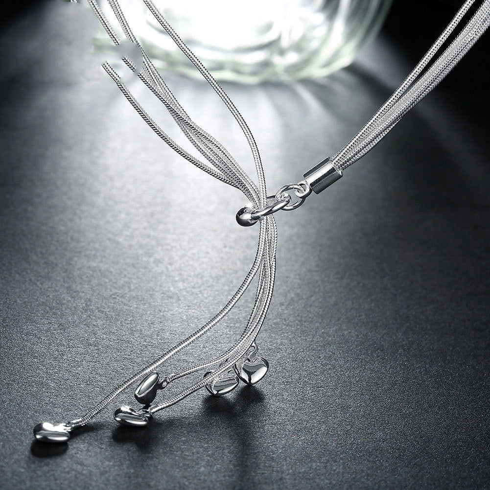 Silver Plated 5-Piece Snake Bone Chain and Heart Pendant Layering Necklace Set LONDYN UPBRINGING