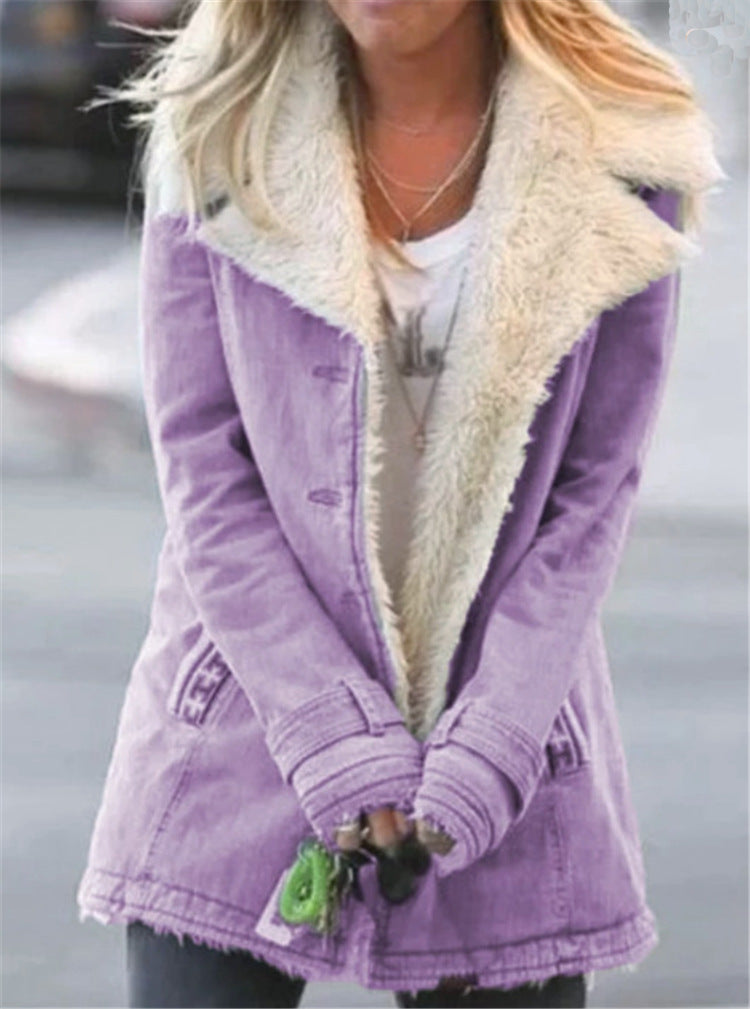 Women's Plus Size Warm Plush Coat - Button Lapel Composite Jacket LONDYN UPBRINGING