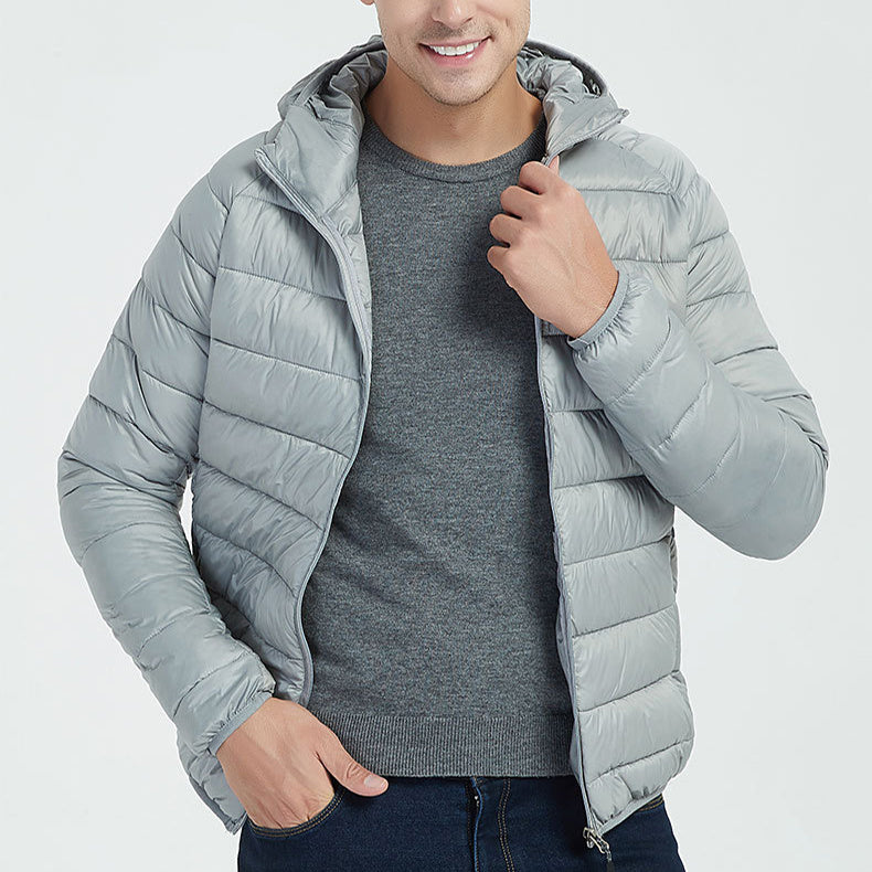 Men’s Lightweight Hooded Winter Jacket – Warm Solid Color Zipper Coat for Fashionable & Portable Outerwear LONDYN UPBRINGING