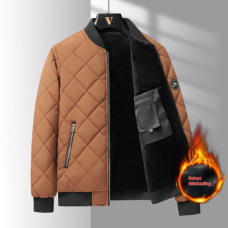 Men’s Rhombic-Stitched Cotton Baseball Jacket – Thickened Winter Coat for Casual & Stylish Outerwear LONDYN UPBRINGING