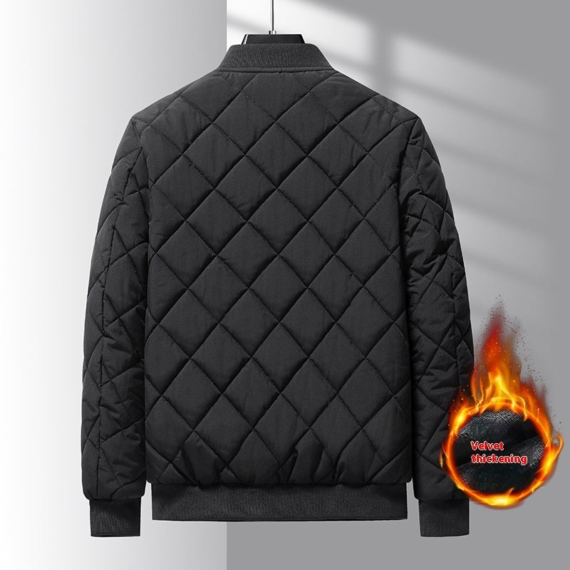 Men’s Rhombic-Stitched Cotton Baseball Jacket – Thickened Winter Coat for Casual & Stylish Outerwear LONDYN UPBRINGING