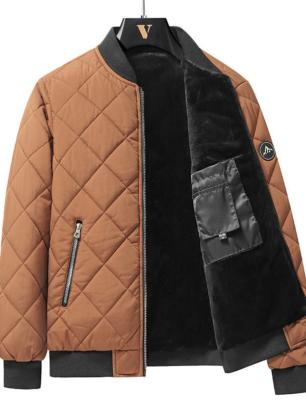 Men’s Rhombic-Stitched Cotton Baseball Jacket – Thickened Winter Coat for Casual & Stylish Outerwear LONDYN UPBRINGING