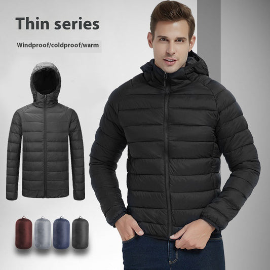 Men’s Lightweight Hooded Winter Jacket – Warm Solid Color Zipper Coat for Fashionable & Portable Outerwear LONDYN UPBRINGING
