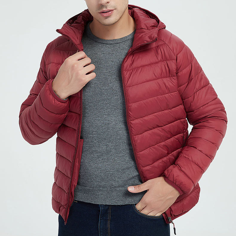 Men’s Lightweight Hooded Winter Jacket – Warm Solid Color Zipper Coat for Fashionable & Portable Outerwear LONDYN UPBRINGING