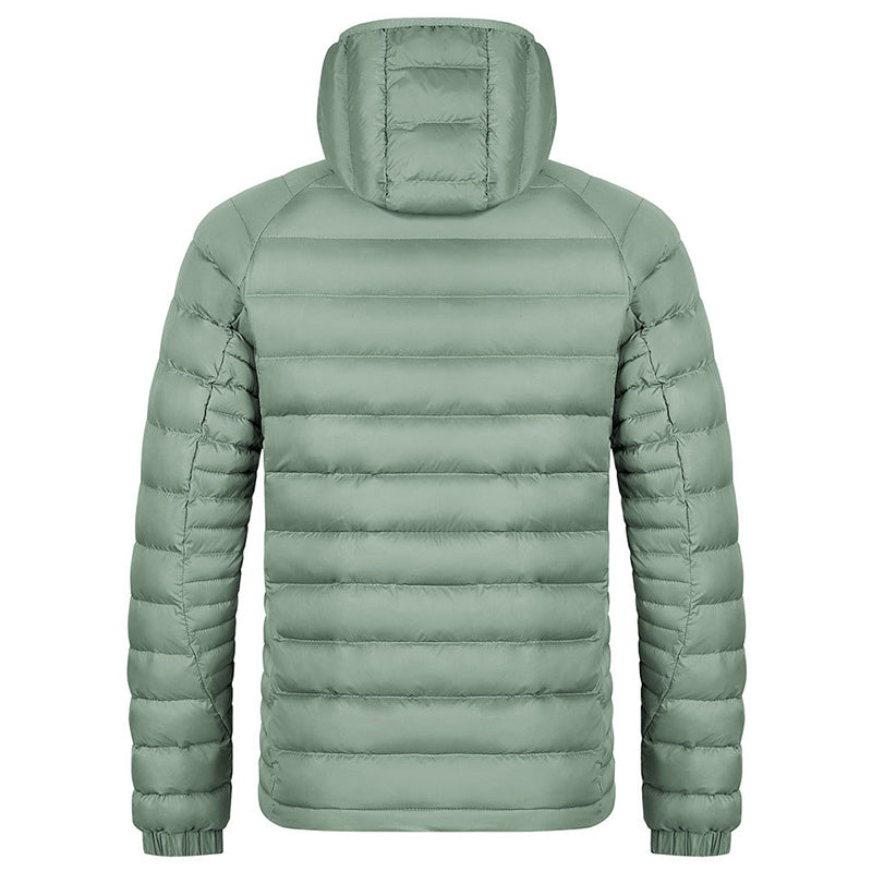 Men’s Winter Lightweight Hooded Coat – Warm Zipper Jacket with Pockets, Portable & Stylish Solid Color Outerwear LONDYN UPBRINGING
