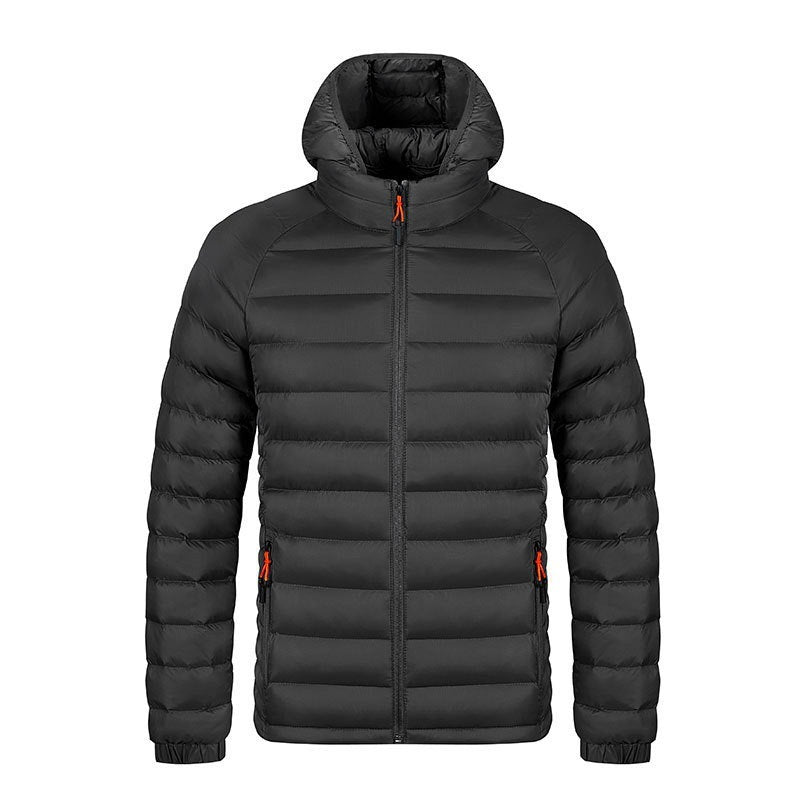 Men’s Winter Lightweight Hooded Coat – Warm Zipper Jacket with Pockets, Portable & Stylish Solid Color Outerwear LONDYN UPBRINGING