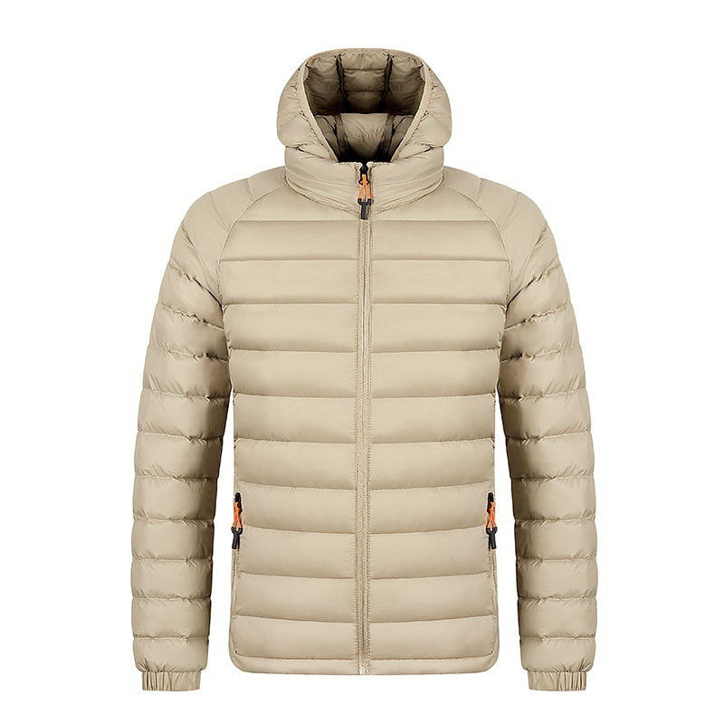 Men’s Winter Lightweight Hooded Coat – Warm Zipper Jacket with Pockets, Portable & Stylish Solid Color Outerwear LONDYN UPBRINGING