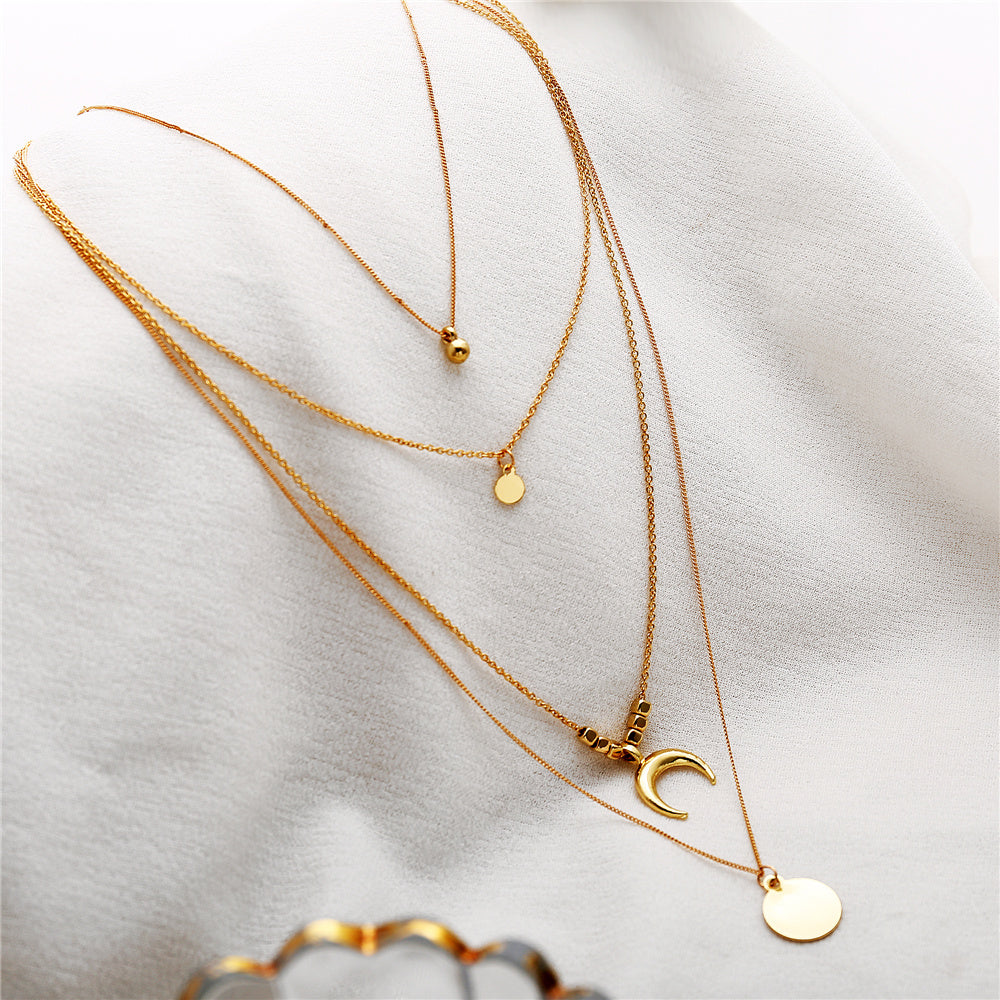 Multi-layer Moon Pendant Necklaces for Women Bohemian Wafer Elegant Necklace LONDYN UPBRINGING
