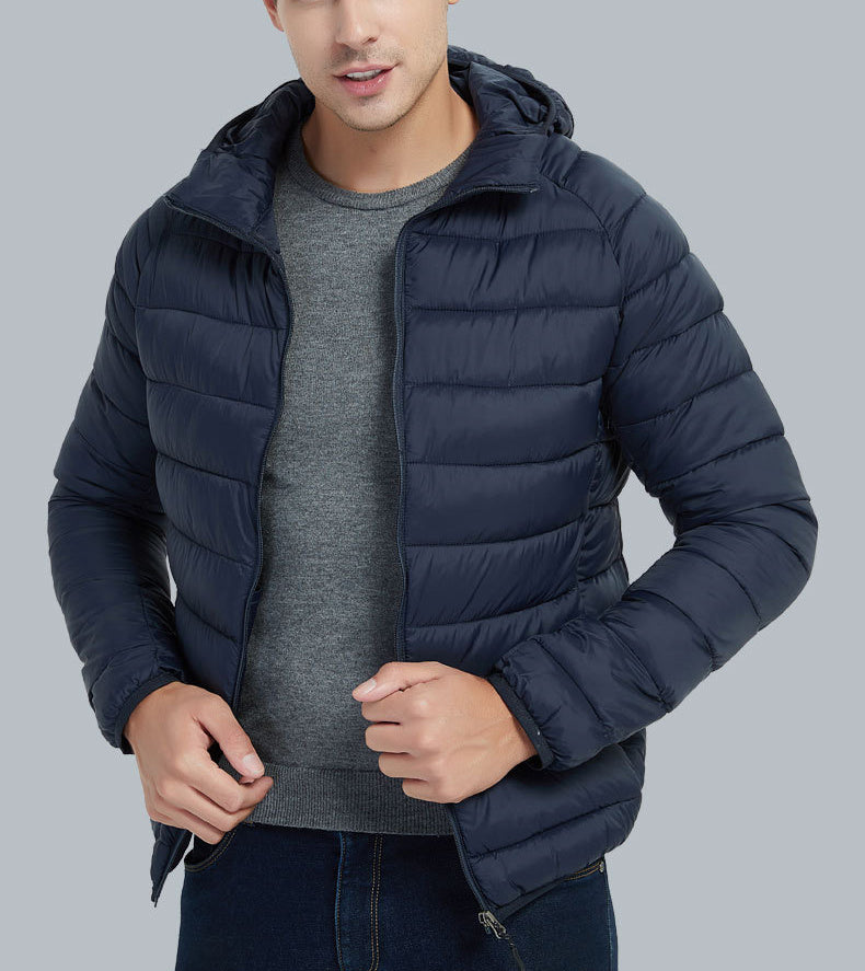 Men’s Lightweight Hooded Winter Jacket – Warm Solid Color Zipper Coat for Fashionable & Portable Outerwear LONDYN UPBRINGING