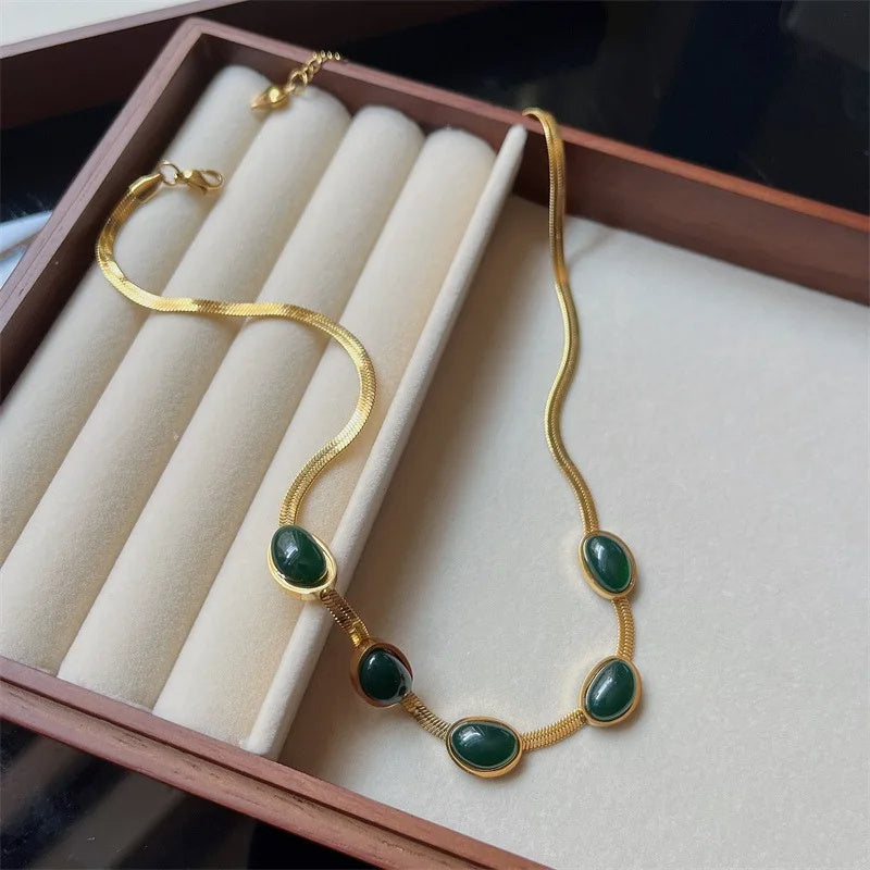 Boho Multilayer Necklace for Women | Green Stone Crystal Pendant & Snake Chain Fashion Jewelry LONDYN UPBRINGING