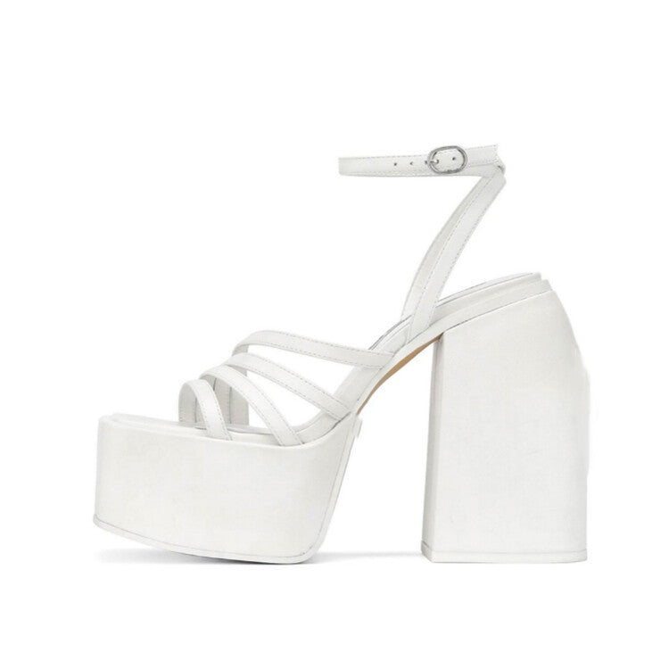 Women's Square Toe Platform Chunky Sandals: Solid Color One-Band Block Heels LONDYN UPBRINGING