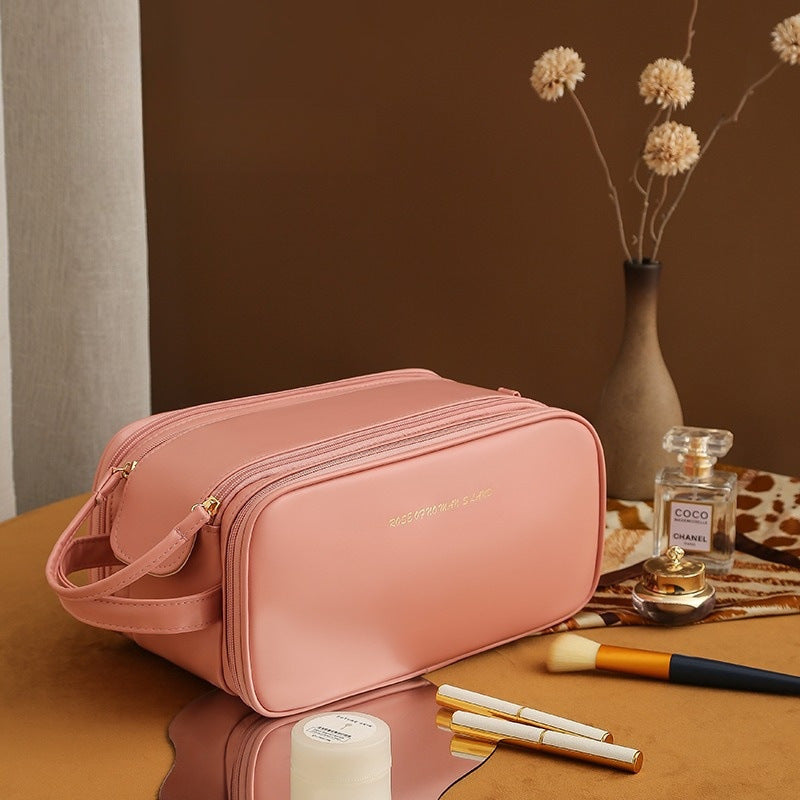 Three-Layer PU Leather Cosmetic Bag – Double Zipper U-Shaped Makeup Organizer for Travel & Skincare Storage LONDYN UPBRINGING