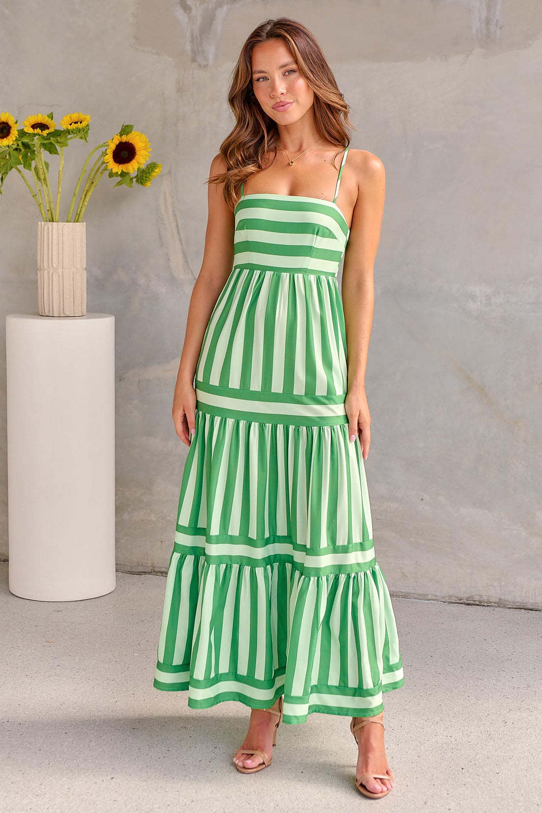 Striped Maxi Beach Dress - Square Neck Backless Suspender Dress w/ Pockets LONDYN UPBRINGING
