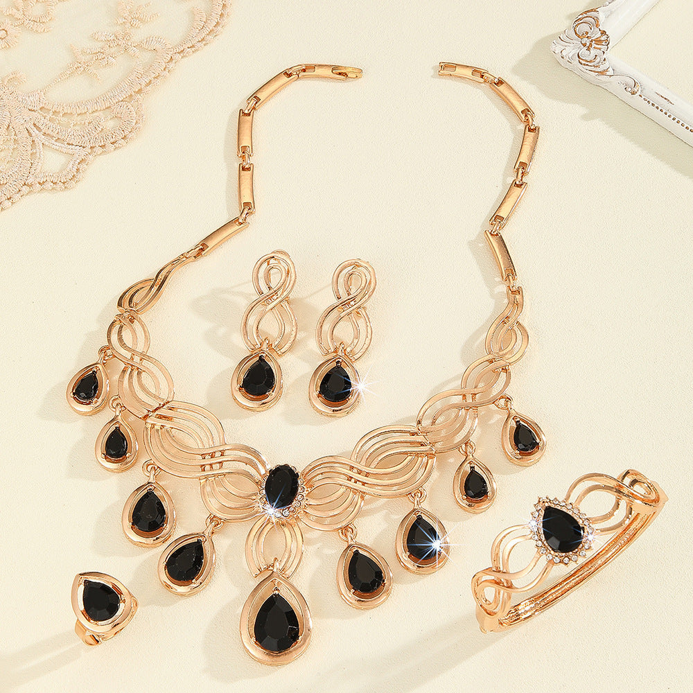 Statement Black Resin & Gold Jewelry Set | Exaggerated Necklace, Earring, Ring & Bracelet Suite LONDYN UPBRINGING