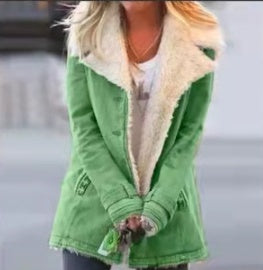 Women's Plus Size Warm Plush Coat - Button Lapel Composite Jacket LONDYN UPBRINGING