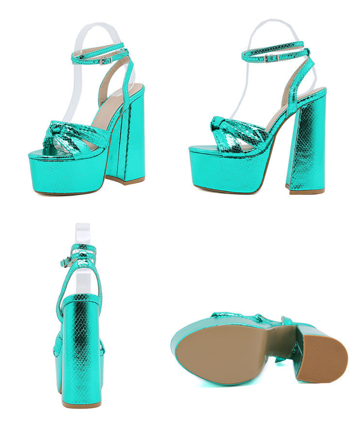 Women's Bright Lace-Up Platform High Heel Sandals: Summer Chunky Block Heels LONDYN UPBRINGING