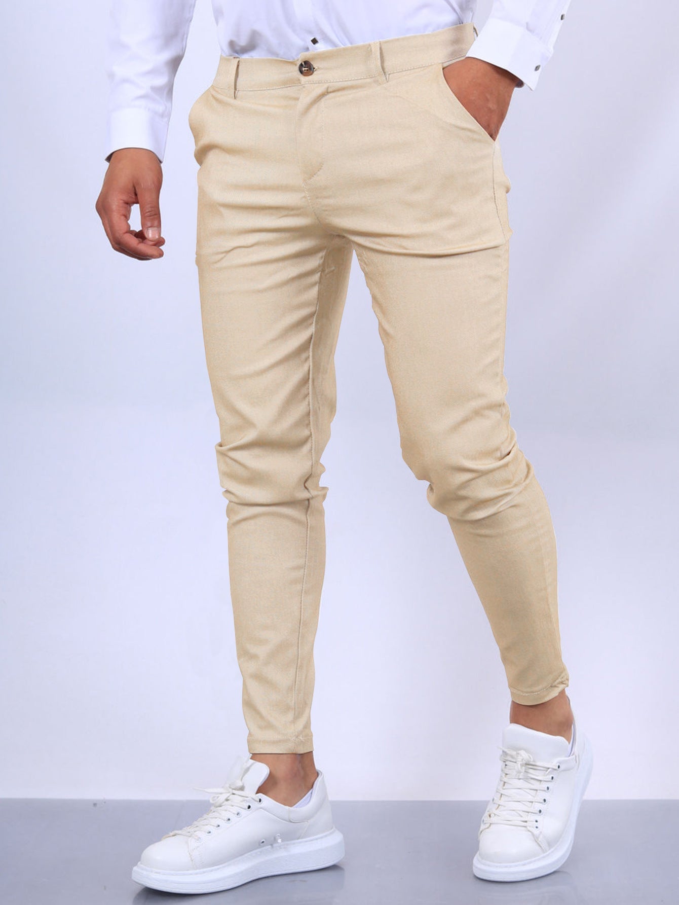Men’s Slim Button Trousers – Fashion Solid Long Pencil Pants for Office & Casual Wear LONDYN UPBRINGING