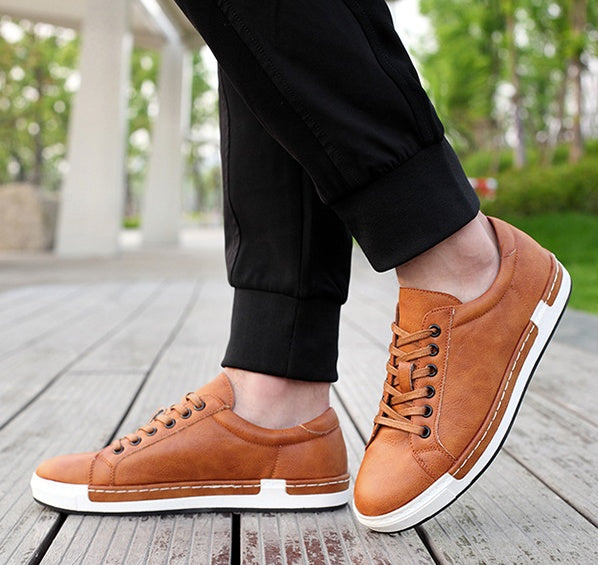 Men’s Brown Leather Casual Sneakers – Stylish Low-Top Lace-Up Shoes for Everyday Comfort & Durability LONDYN UPBRINGING