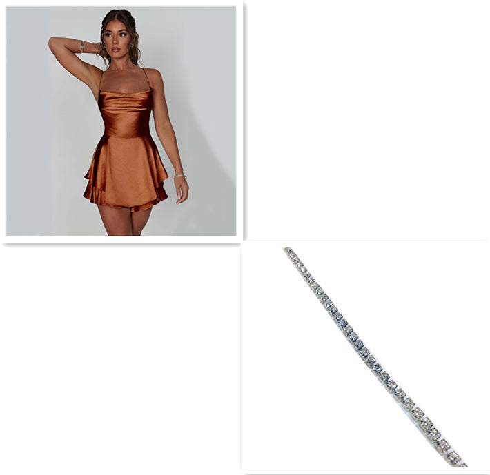 Sexy Suspender Satin Dress for Women | Elegant Slim Strap Backless Lace-Up A-Line LONDYN UPBRINGING